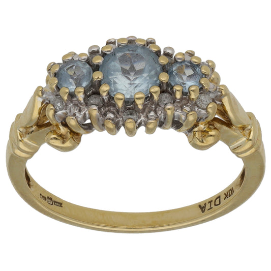 9ct Gold 0.05ct Diamond & Aquamarine Dress/Cocktail Ring Size P
