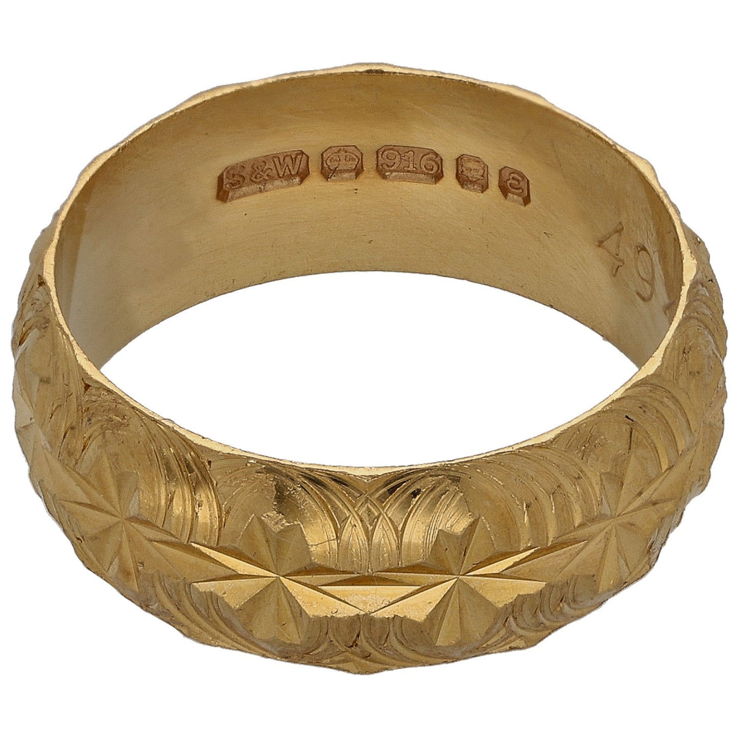 22ct Gold Patterned Wedding Ring Size M