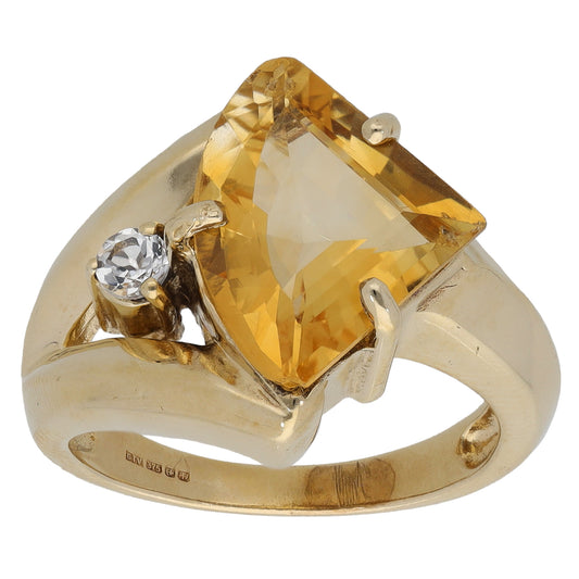 9ct Gold Citrine & Cubic Zirconia Dress/Cocktail Ring Size N