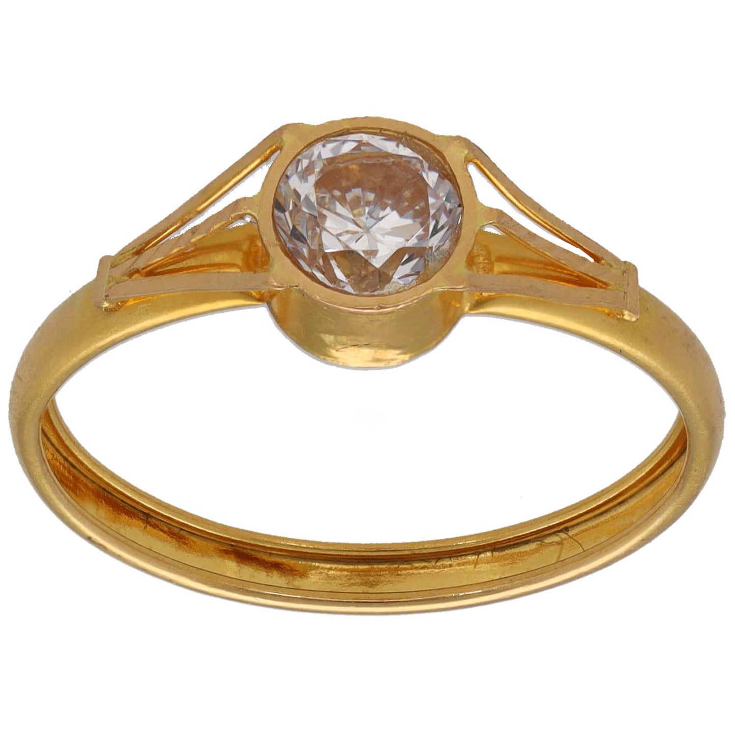 Gold CZ single-stone ring with round clear center stone in prong setting