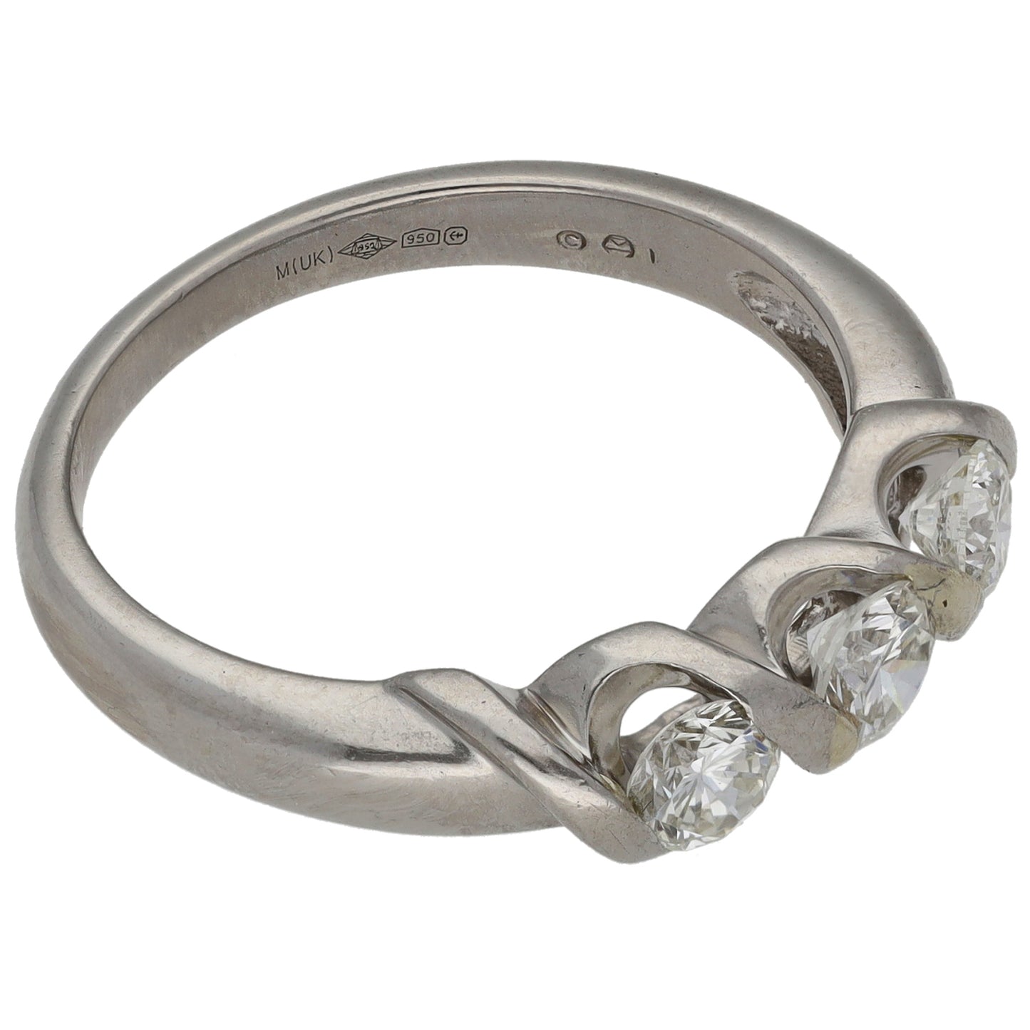 Platinum 1.00ct Diamond Trilogy Ring Size R