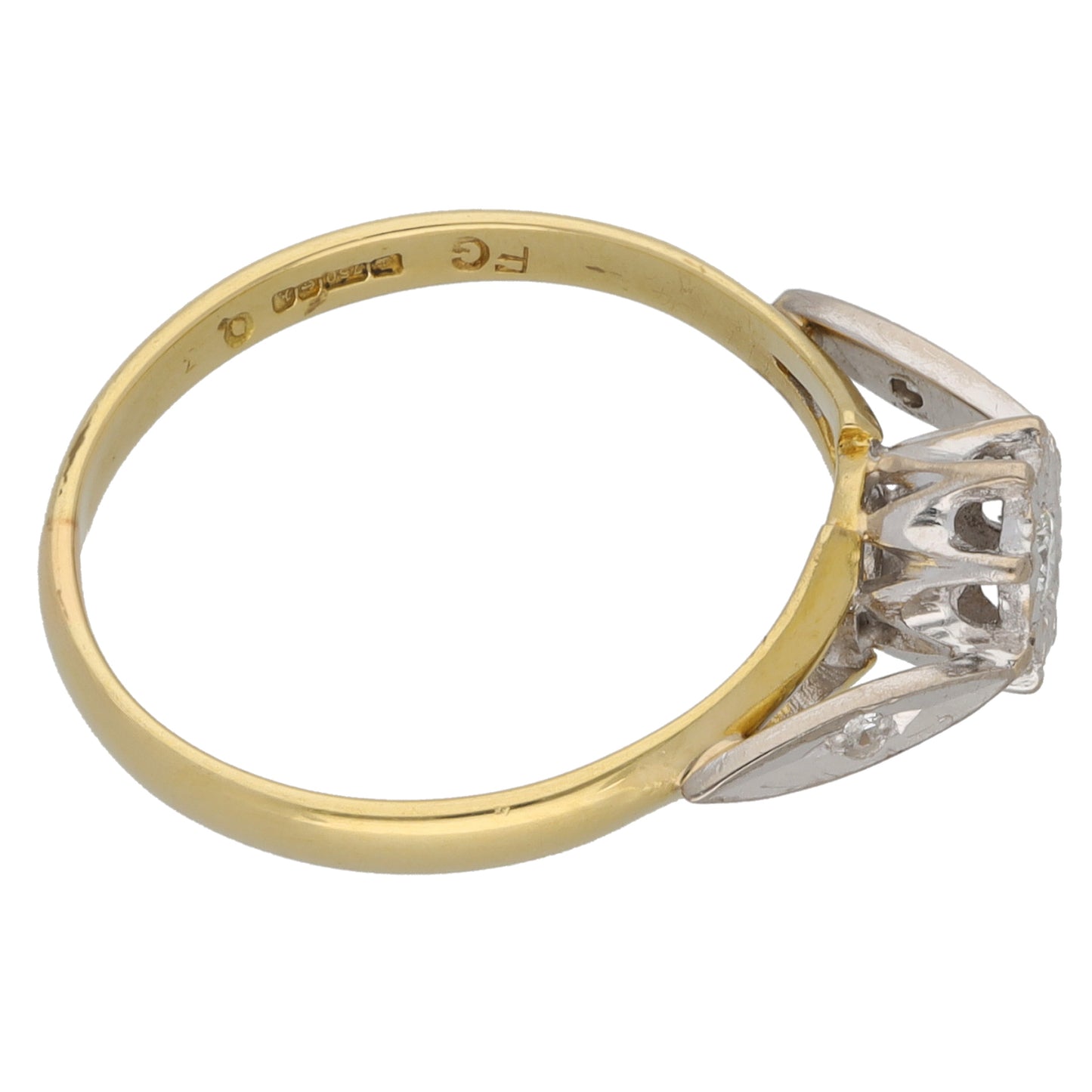 18ct Bi-Colour Gold 0.12ct Diamond Solitaire Ring With Accent Stones Size Q