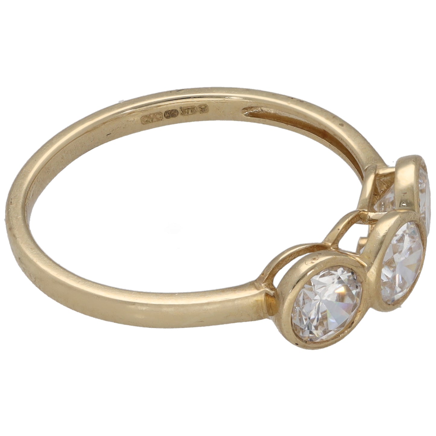9ct Gold Cubic Zirconia Trilogy Ring Size N