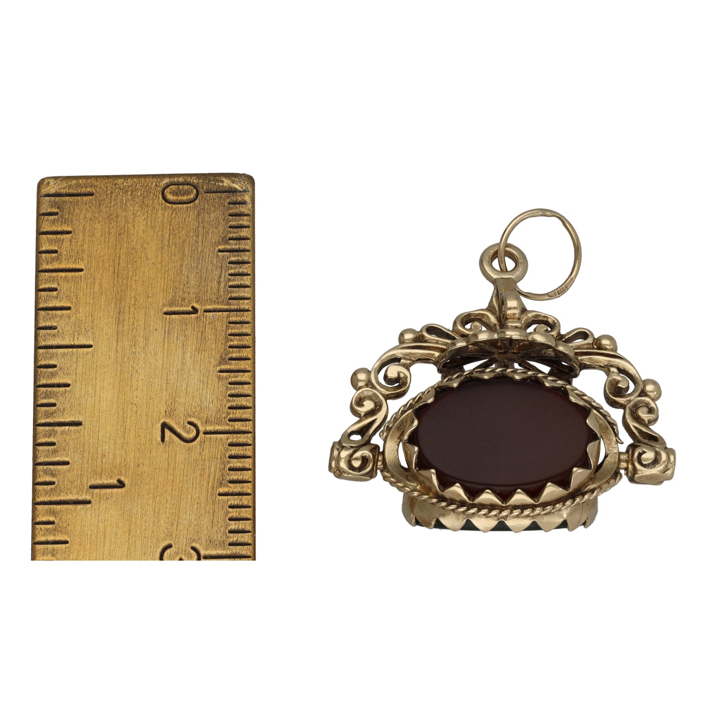 9ct Gold Bloodstone, Carnelian & Onyx Fob Pendant