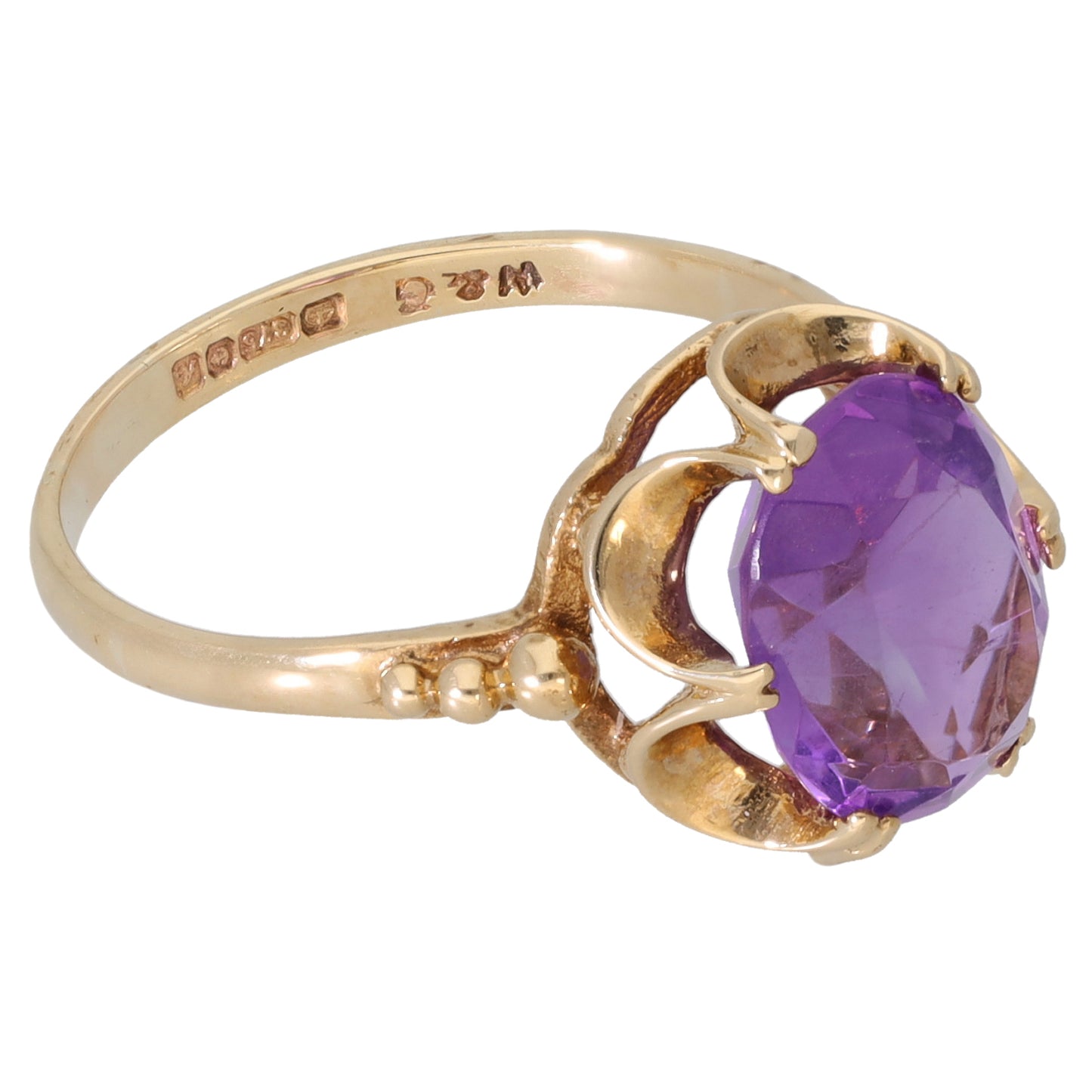 9ct Gold Amethyst Single Stone Ring Size N