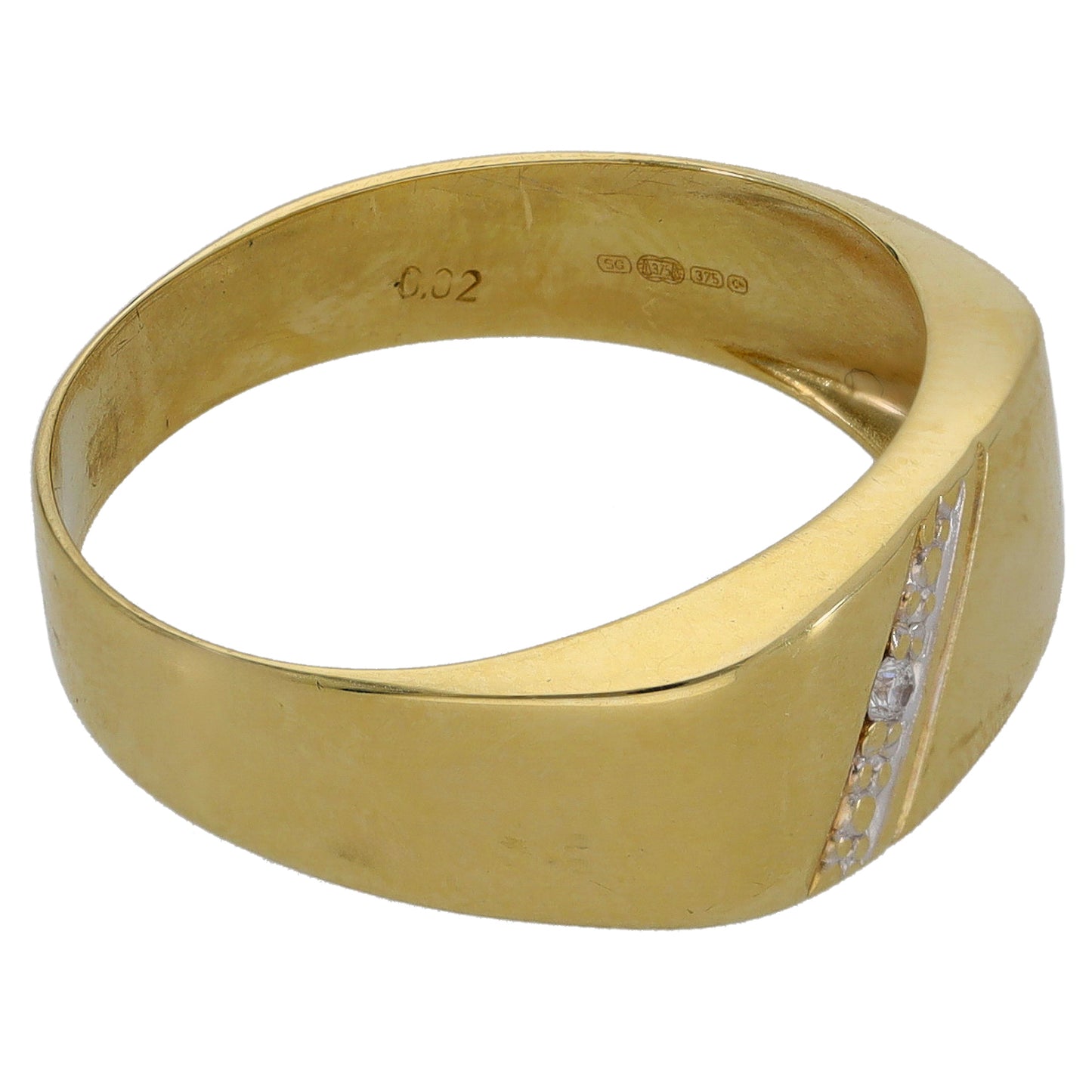 9ct Gold 0.01ct Diamond Crest/Emblem Single Stone Signet Ring Size T