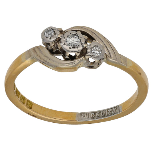 18ct Bicolour Gold 0.08ct Diamond Trilogy Ring Size M