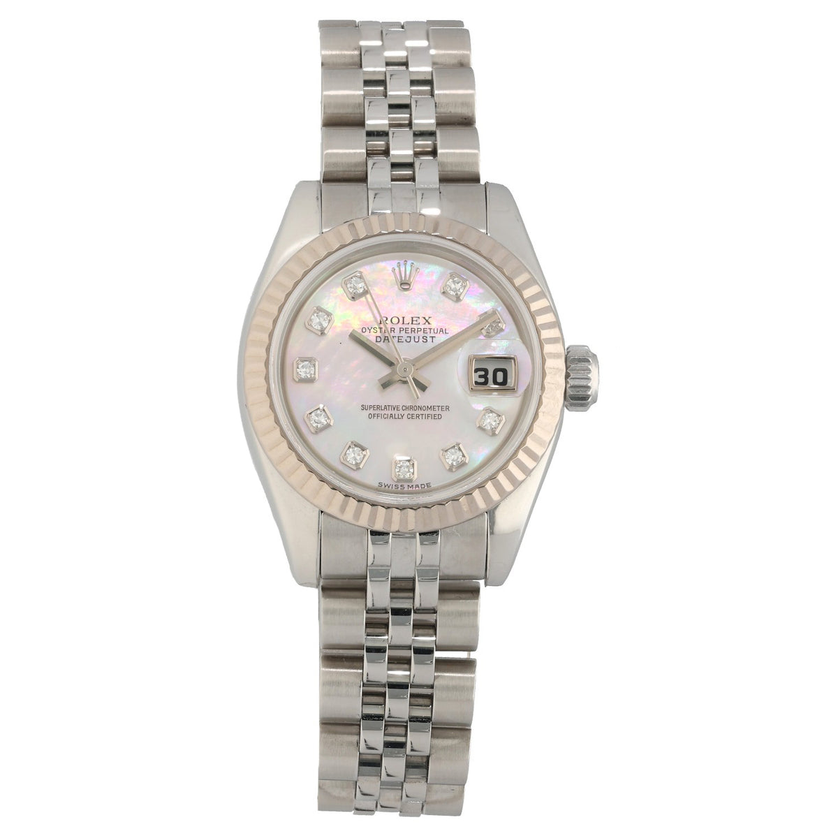 Rolex Lady Datejust 179174, Mother of Pearl dial with diamond hour markers