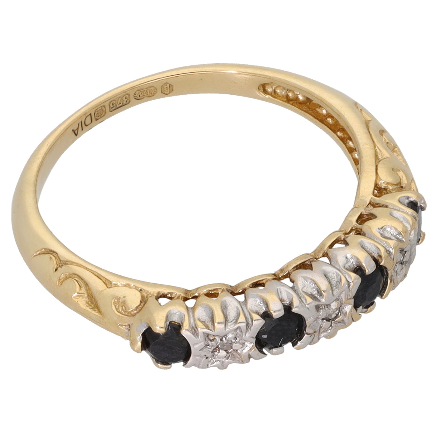 9ct Gold Sapphire & 0.015ct Diamond Half Eternity Ring Size N