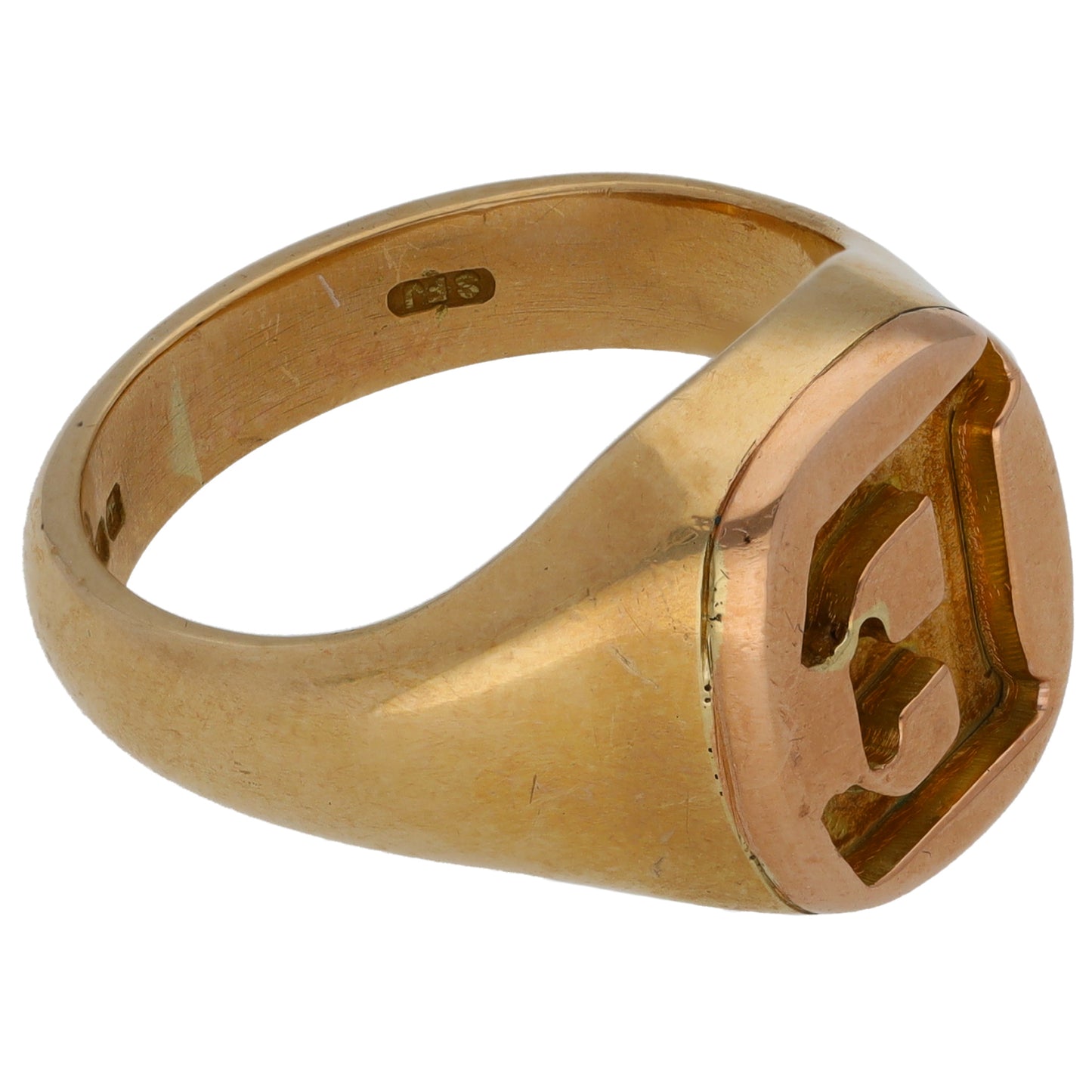 9ct Gold Initial 'E' Signet Ring Size S