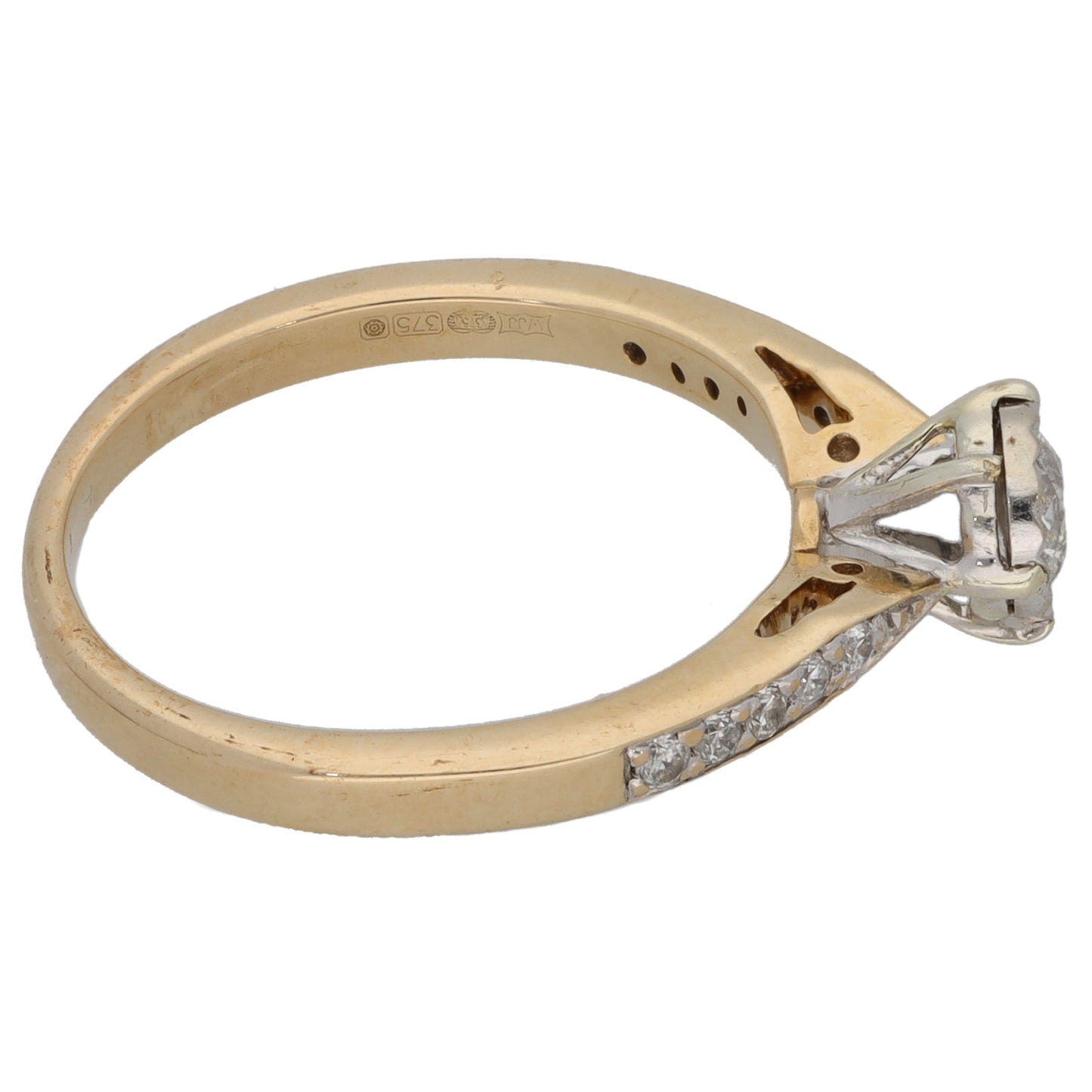 9ct Gold 0.30ct Diamond Solitaire Ring With Accent Stones Size K