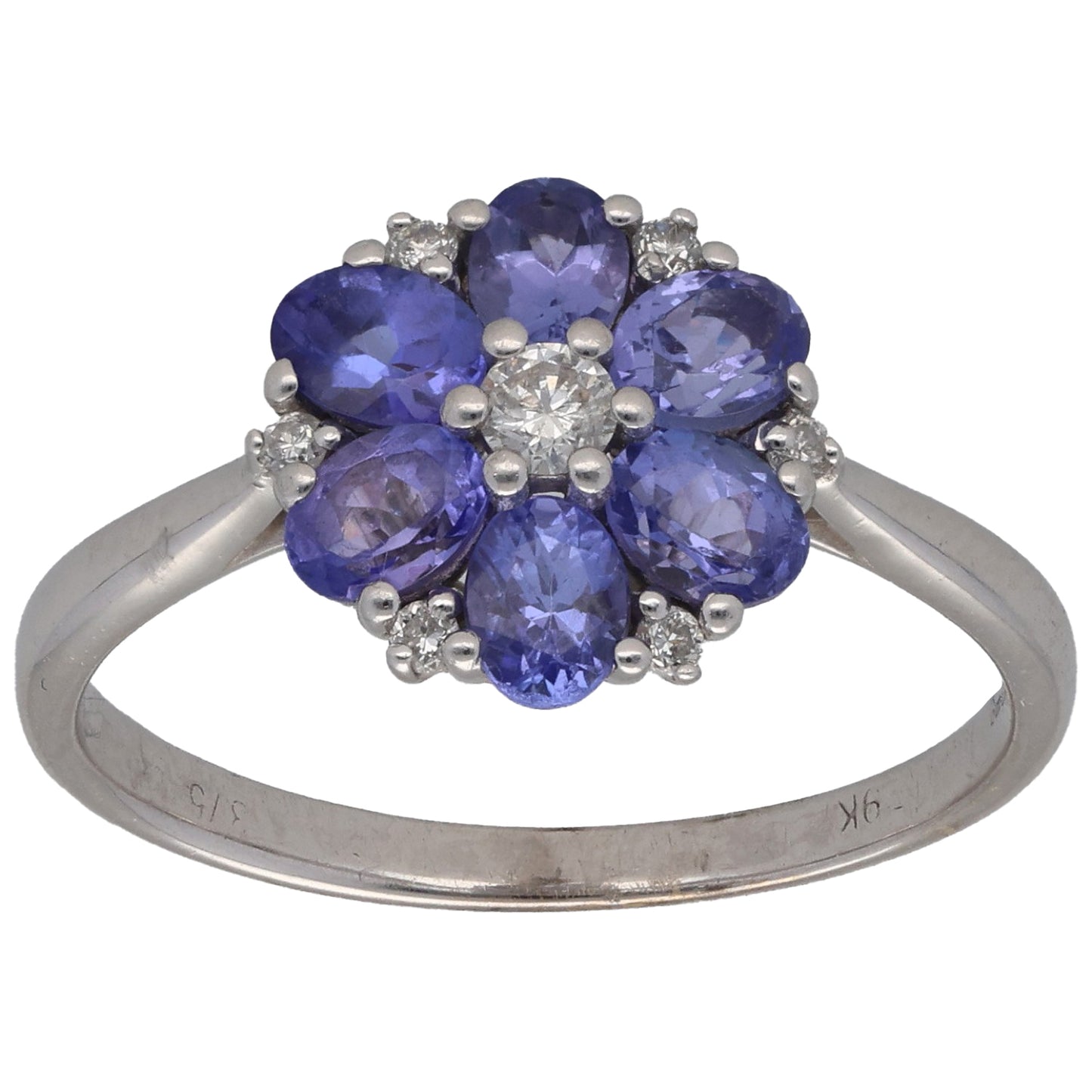 9ct White Gold Tanzanite & 0.08ct Diamond Dress/Cocktail Ring Size O