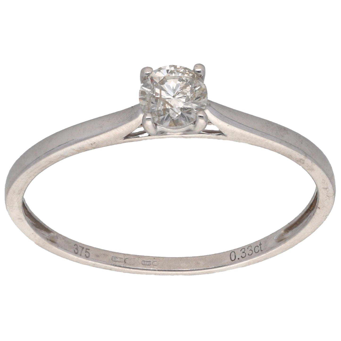 9ct White Gold 0.33ct Diamond Solitaire Ring Size S