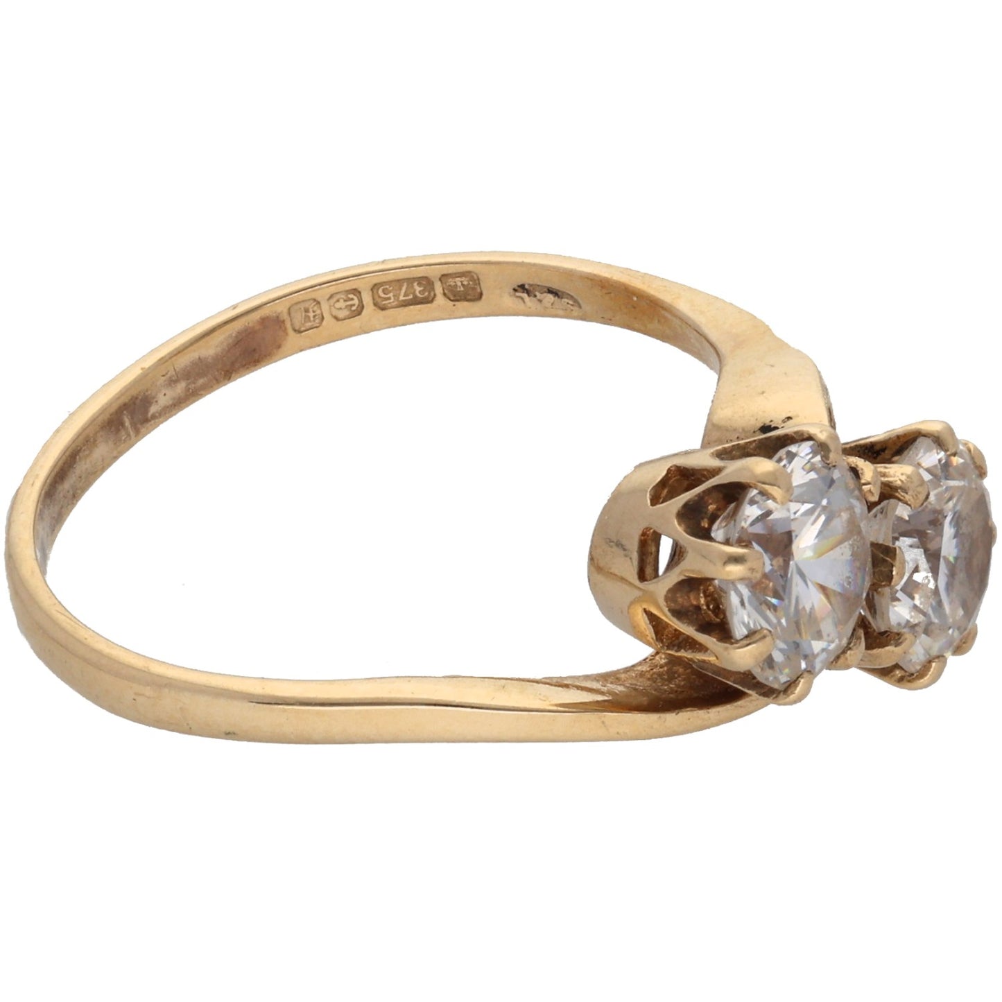 9ct Gold Cubic Zirconia Two Stone Ring Size O
