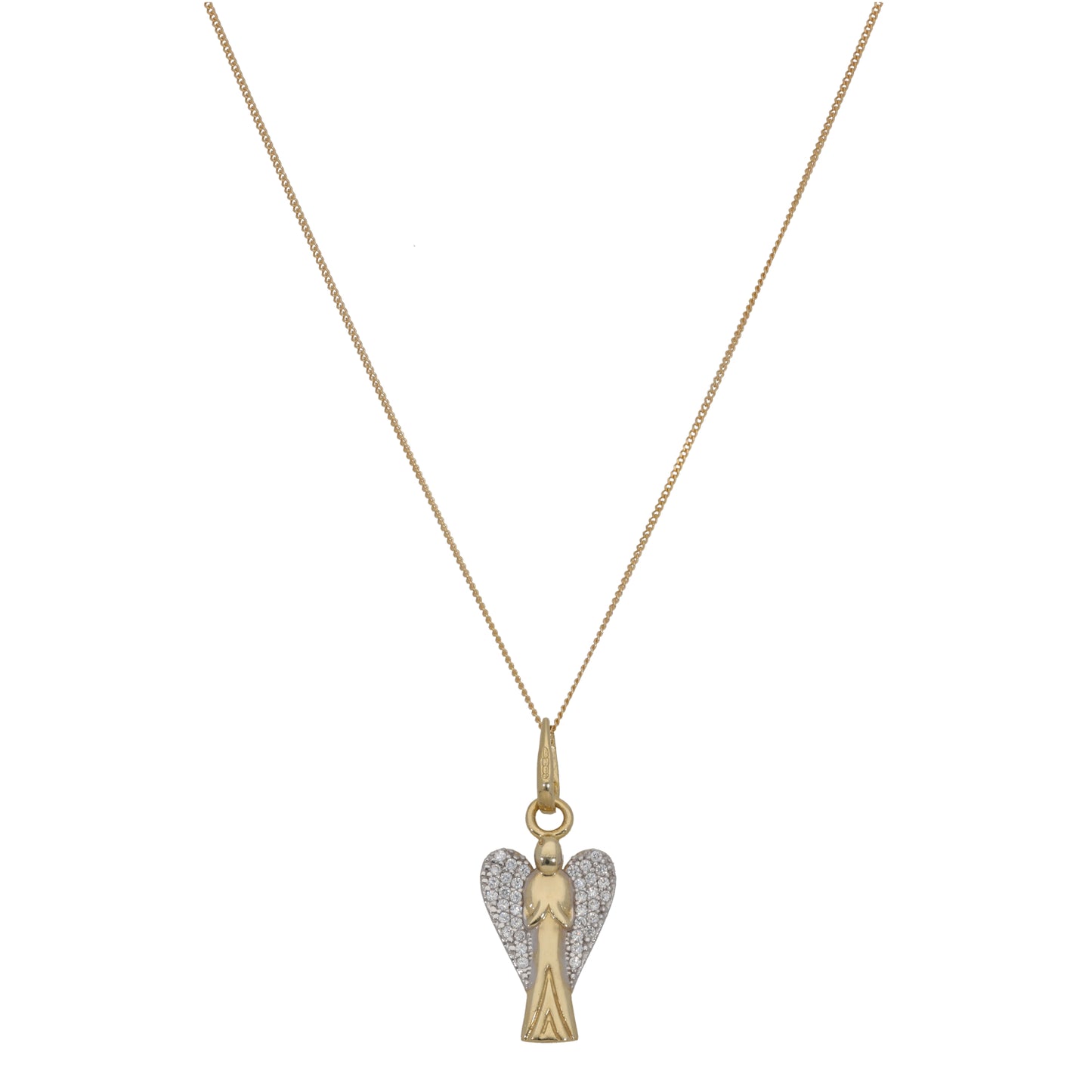 New 9ct Gold Cubic Zirconia Angel Pendant With Chain 18"