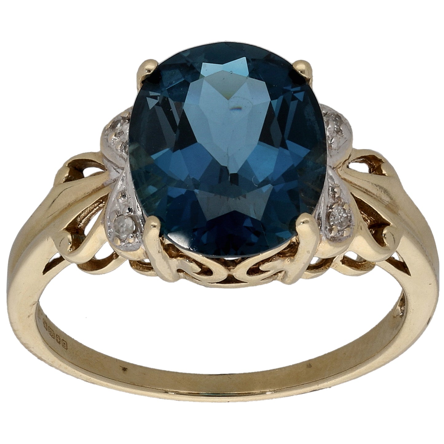 9ct Gold Topaz & 0.02ct Diamond Dress/Cocktail Ring Size O