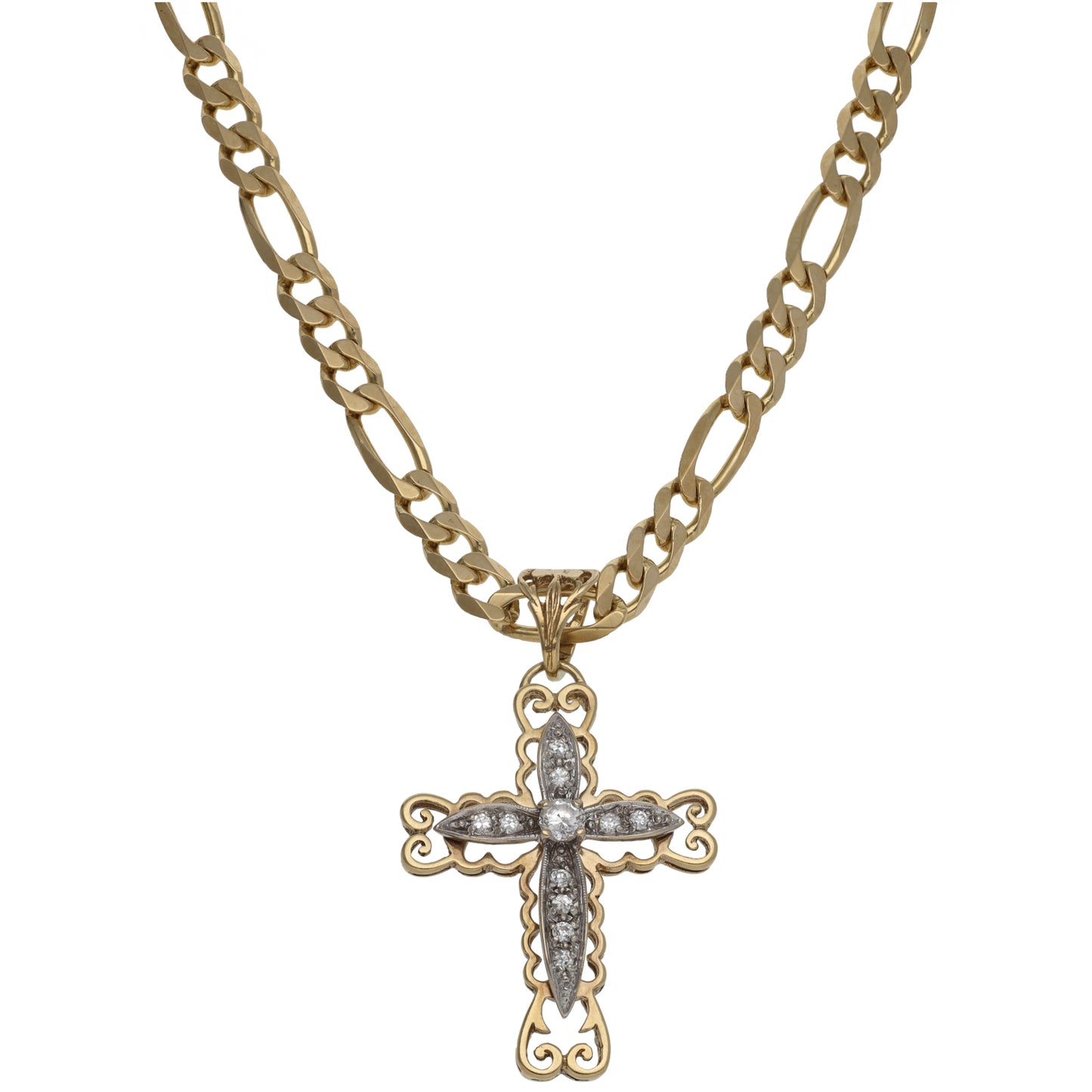 9ct Gold Cubic Zirconia Cross Pendant With Chain