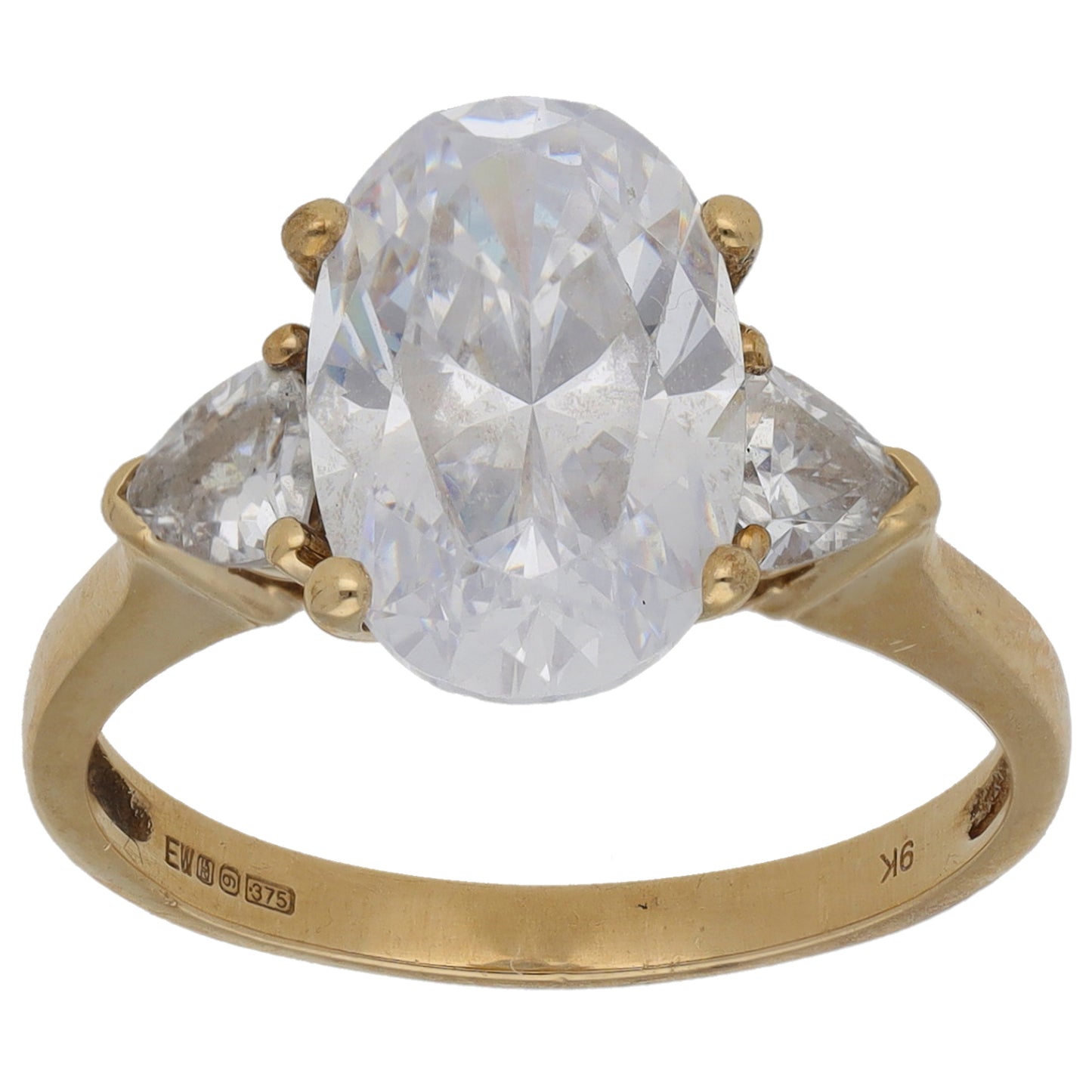 9ct Gold Cubic Zirconia Three Stone Ring Size M