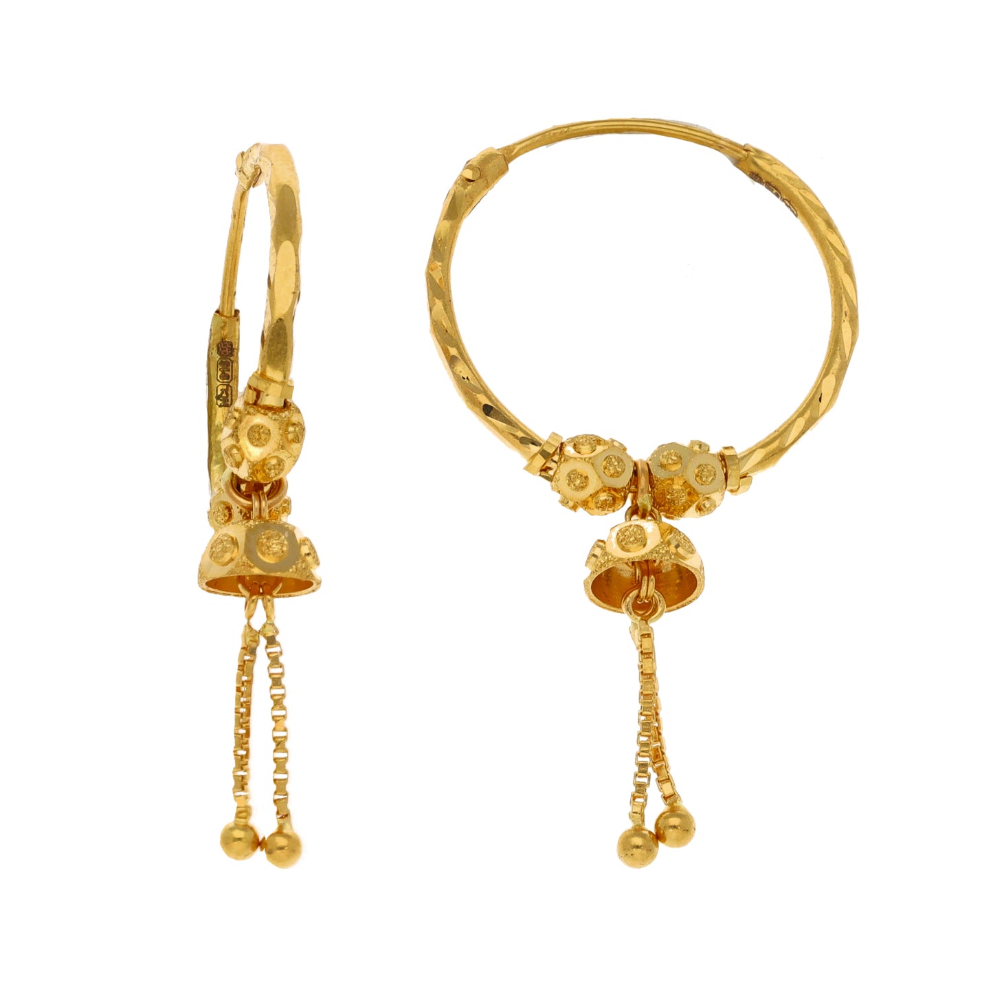 New 22ct Gold Tassle Hoop Earrings