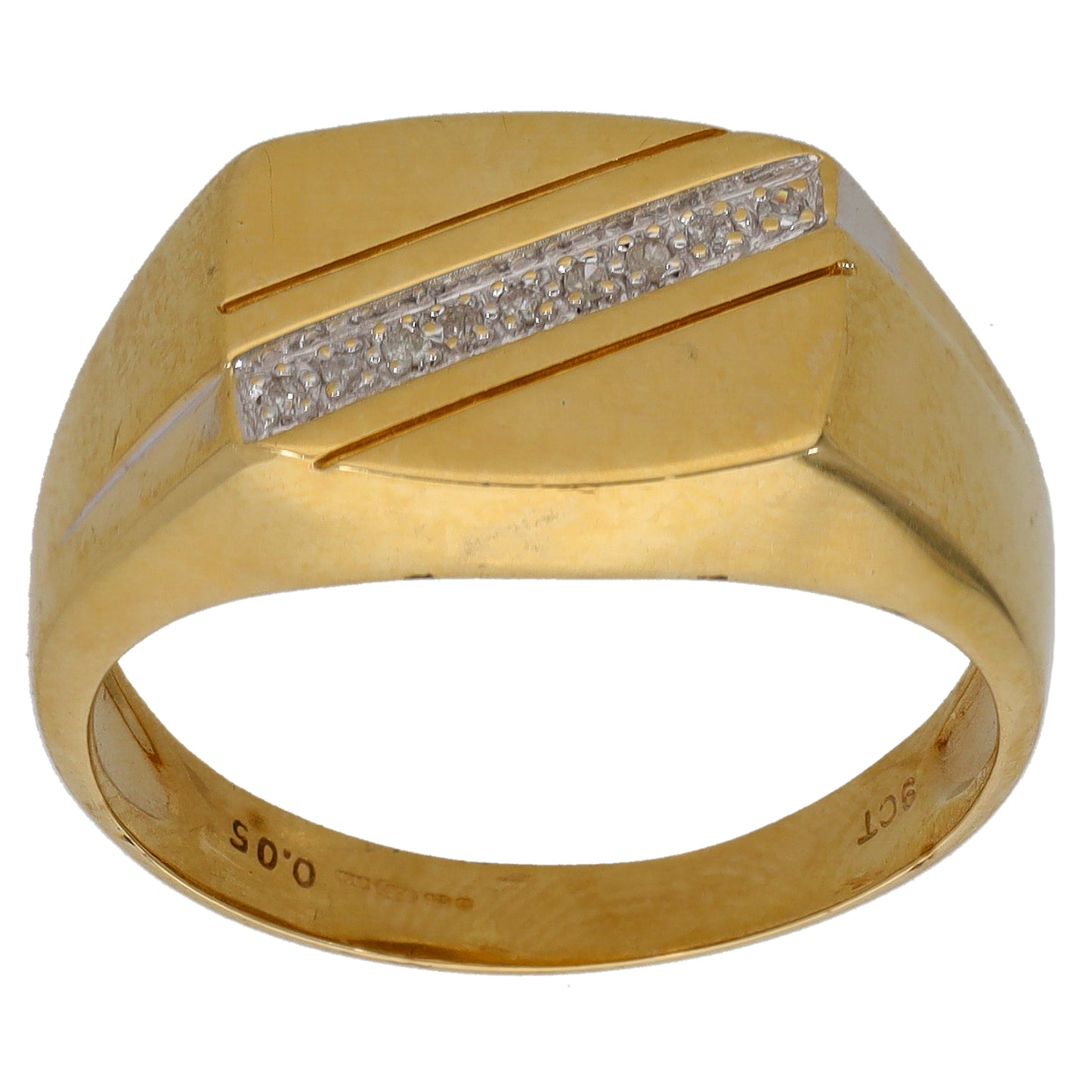 9ct Gold 0.05ct Diamond Patterned Signet Ring Size V