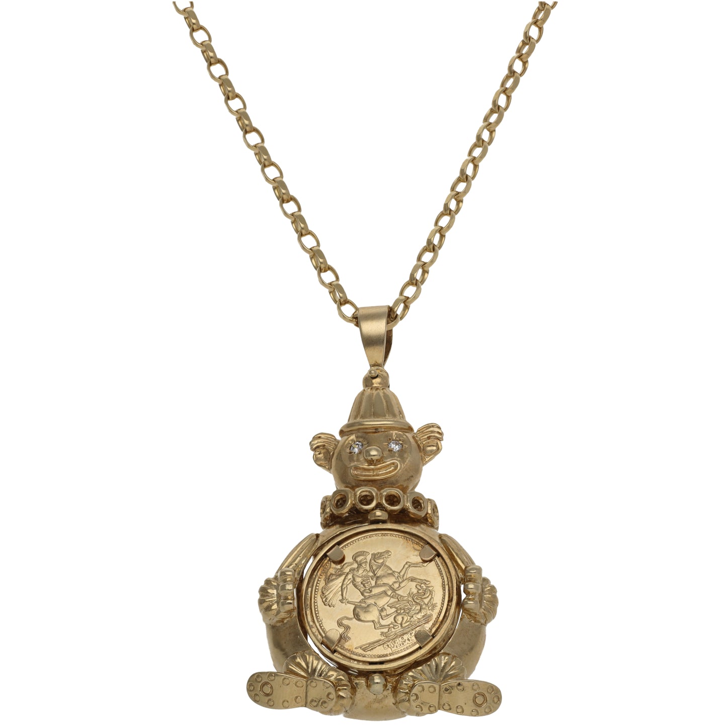 9ct Gold Imitation Gems Clown Pendant With Chain
