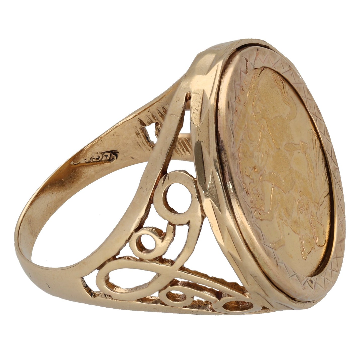 9ct Gold Full Sovereign Coin Ring Size Y