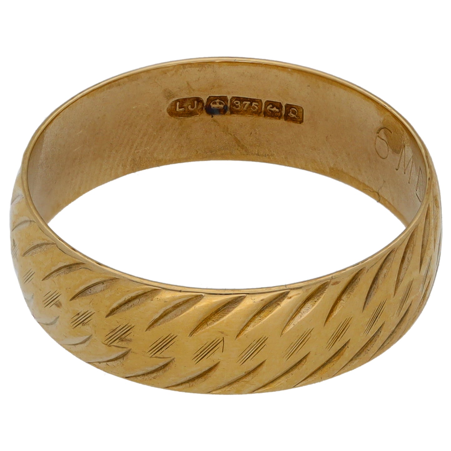 9ct Gold Patterned Wedding Ring Size O