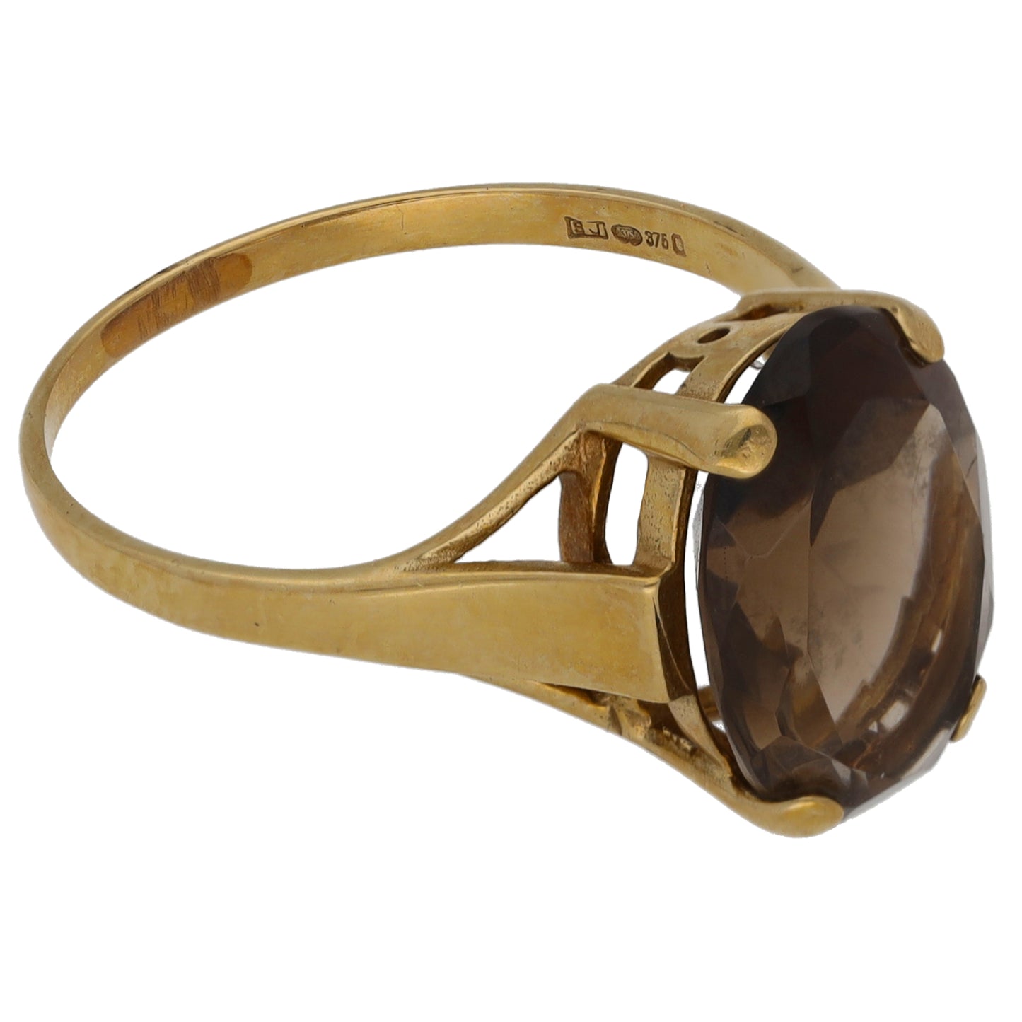9ct Gold Smoky Quartz Single Stone Ring Size R