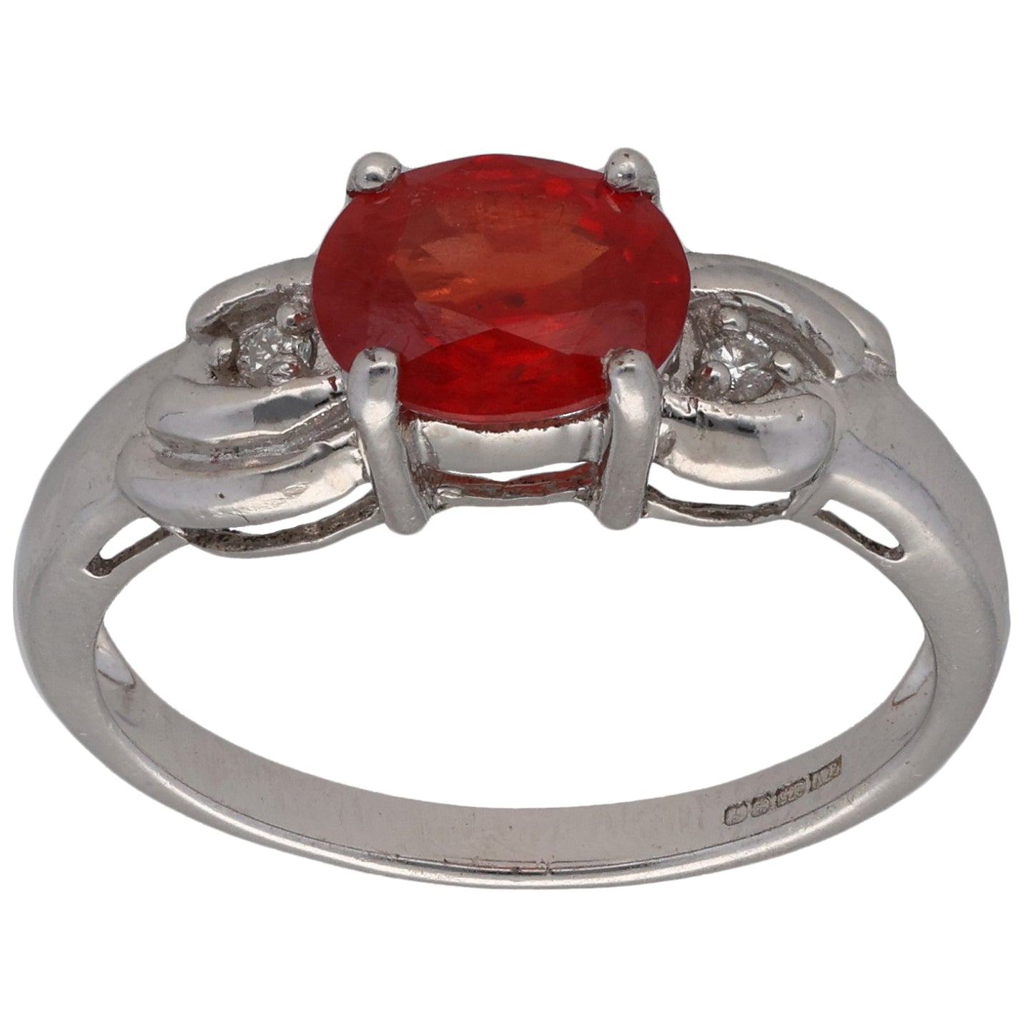 9ct White Gold Red Sapphire & 0.01ct Diamond Trilogy Ring Size N