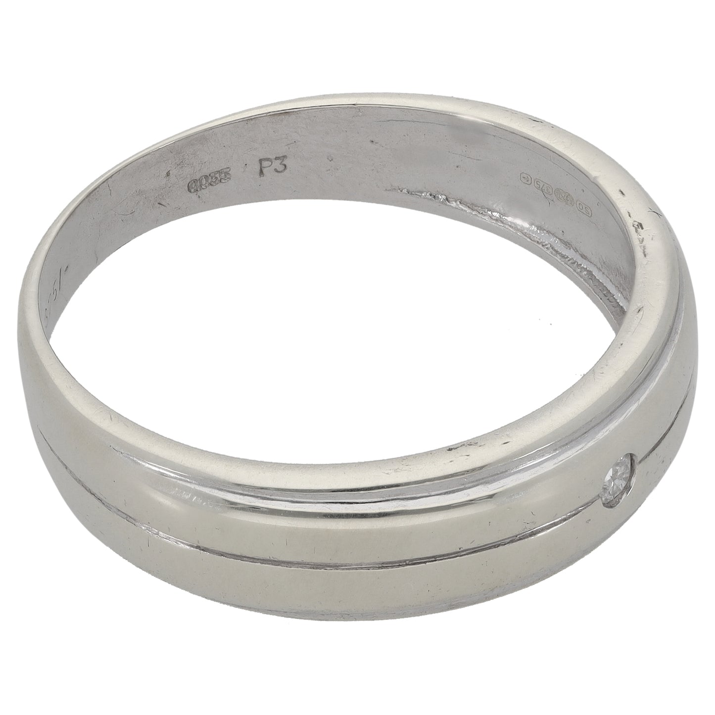9ct White Gold 0.03ct Diamond Patterned Wedding Ring Size V