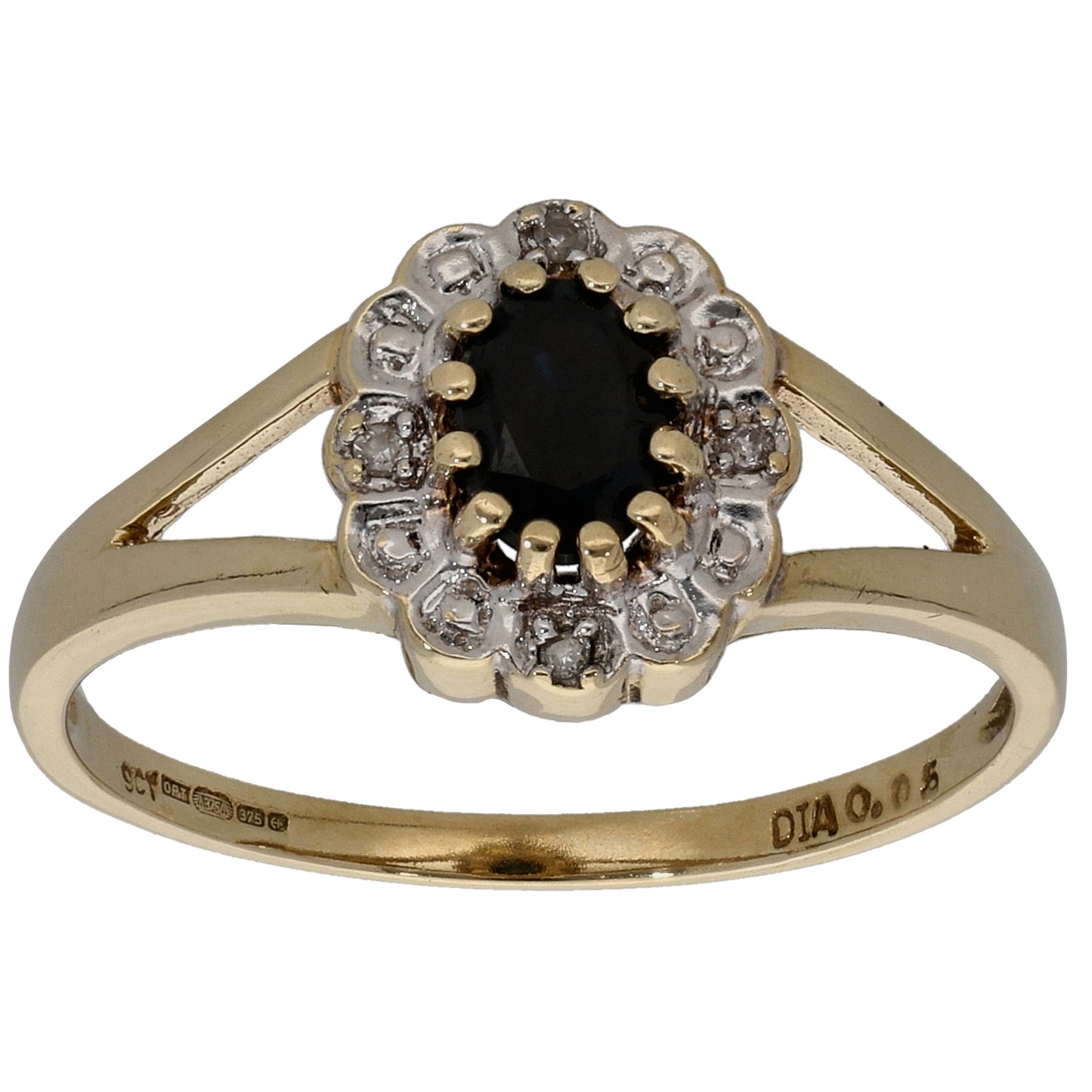 9ct Gold Sapphire & 0.05ct Diamond Dress/Cocktail Ring Size P