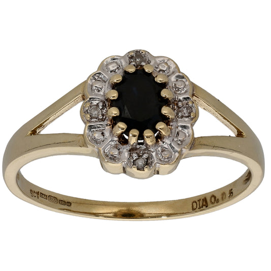 9ct Gold Sapphire & 0.05ct Diamond Dress/Cocktail Ring Size P