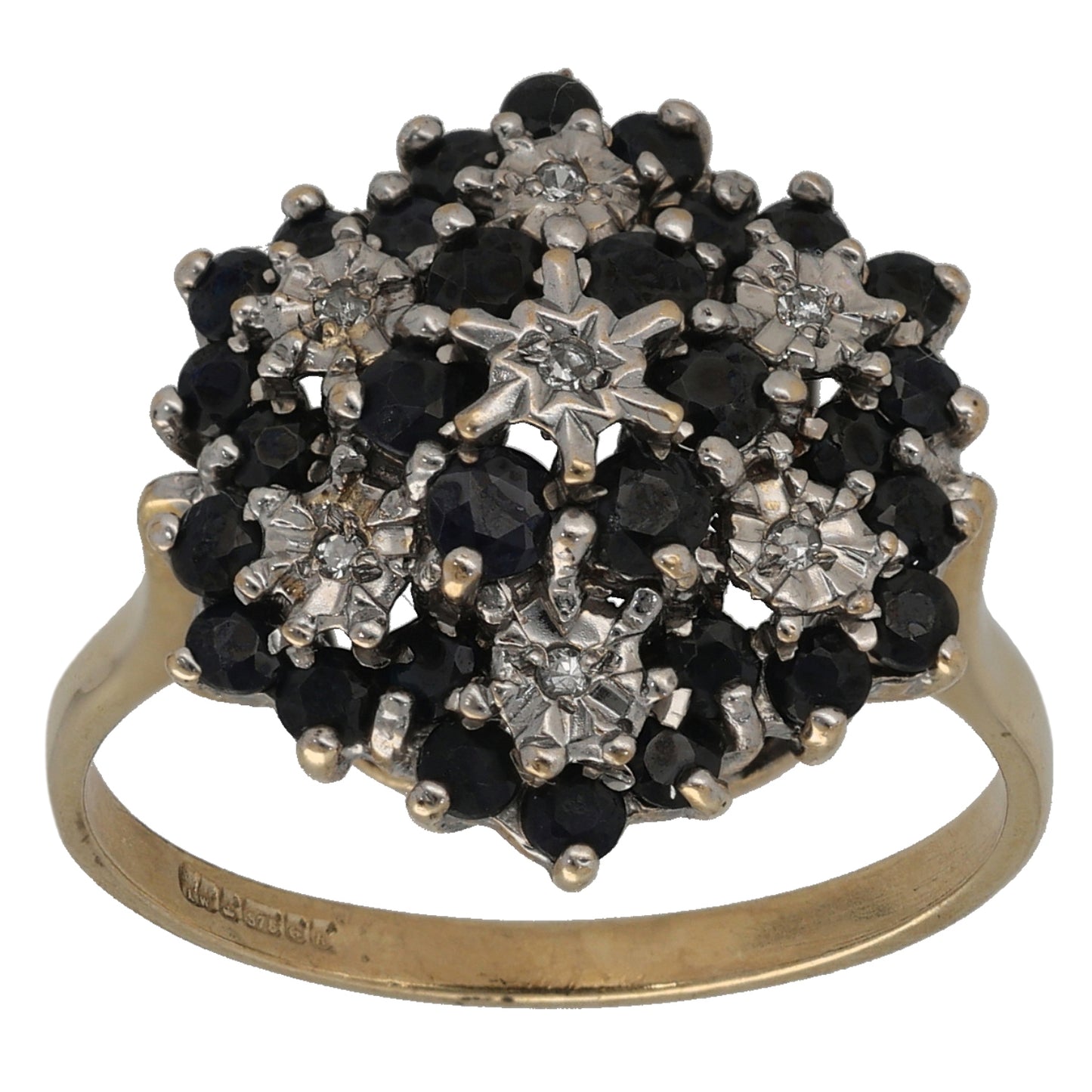 9ct Gold Sapphire & 0.035ct Diamond Dress/Cocktail Ring Size R