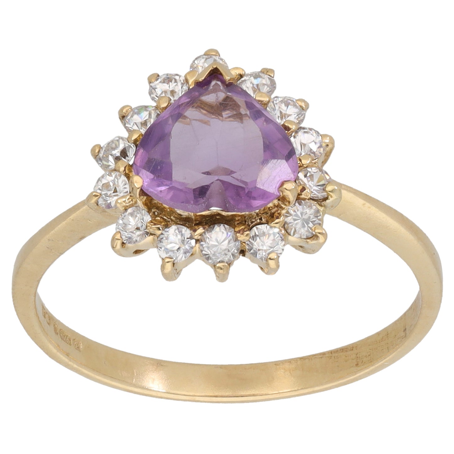 9ct Gold Amethyst & Cubic Zirconia Dress/Cocktail Ring Size R