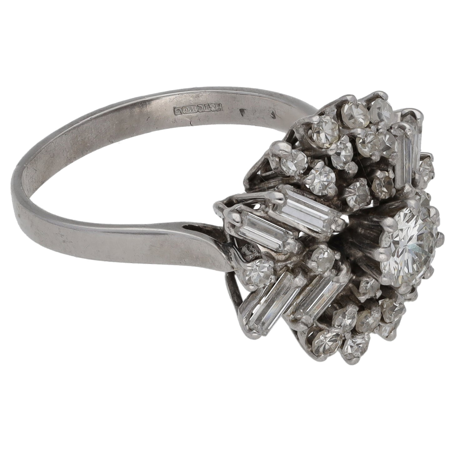 18ct White Gold 1.38ct Diamond Cluster Ring Size L