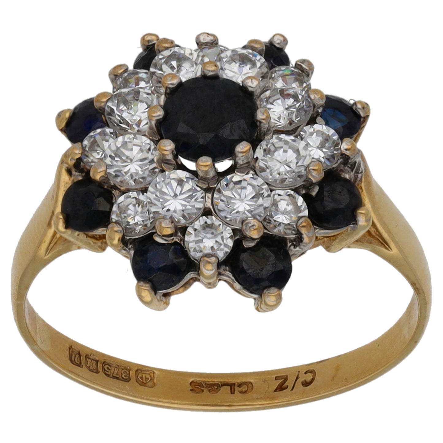 9ct Gold Sapphire & Cubic Zirconia Dress/Cocktail Ring Size L