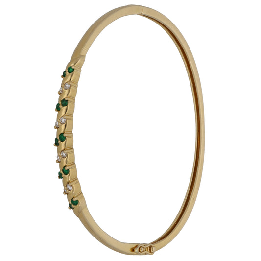 14ct Gold 0.44ct Diamond & Man Made Emerald Bracelet, Earrings & Necklace Set