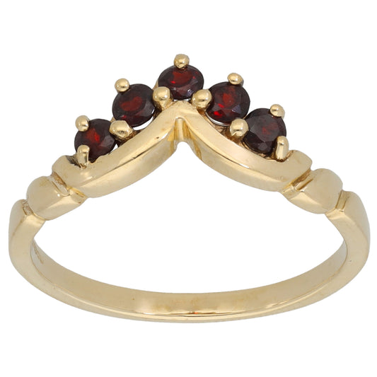 9ct Gold Garnet Wishbone Ring Size N
