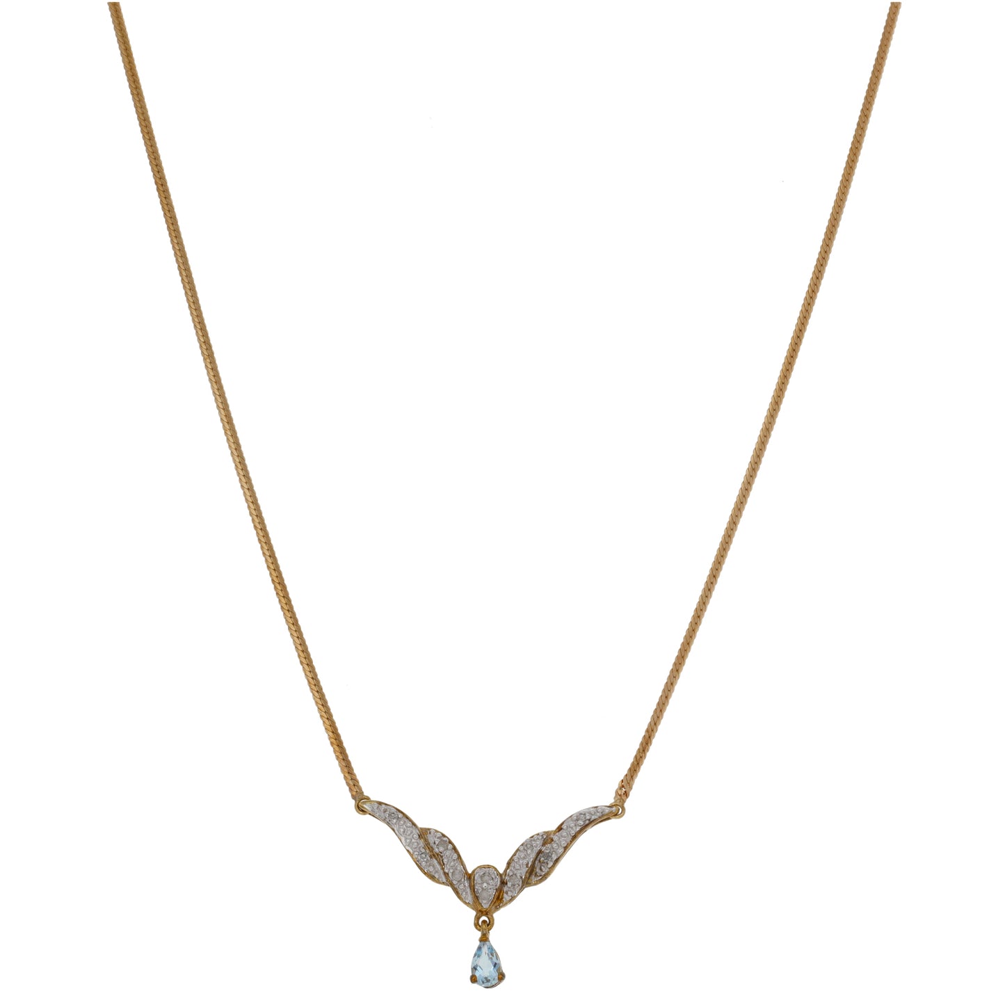 9ct Gold Topaz & 0.05ct Diamond Fancy Necklace 14"