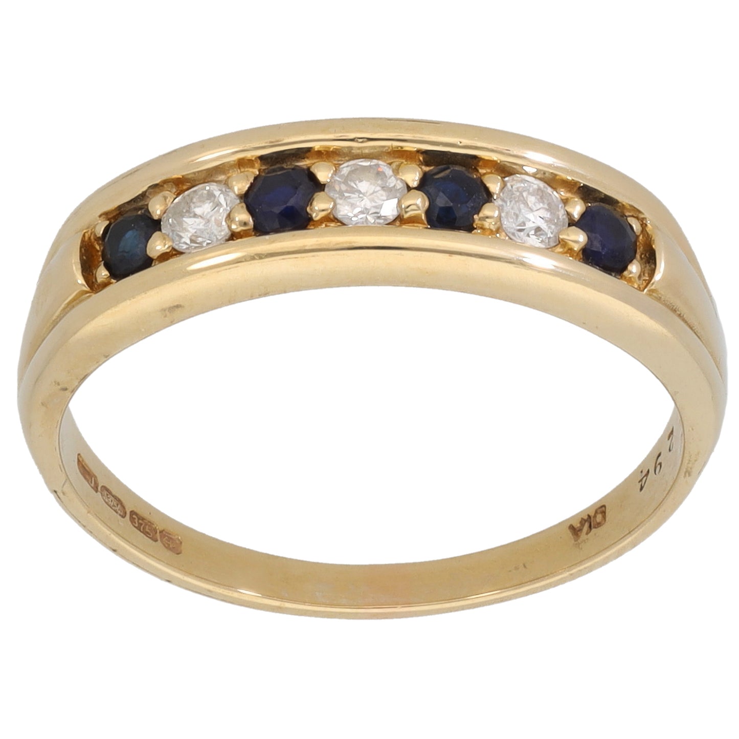 9ct Gold Sapphire & 0.15ct Diamond Half Eternity Ring Size P