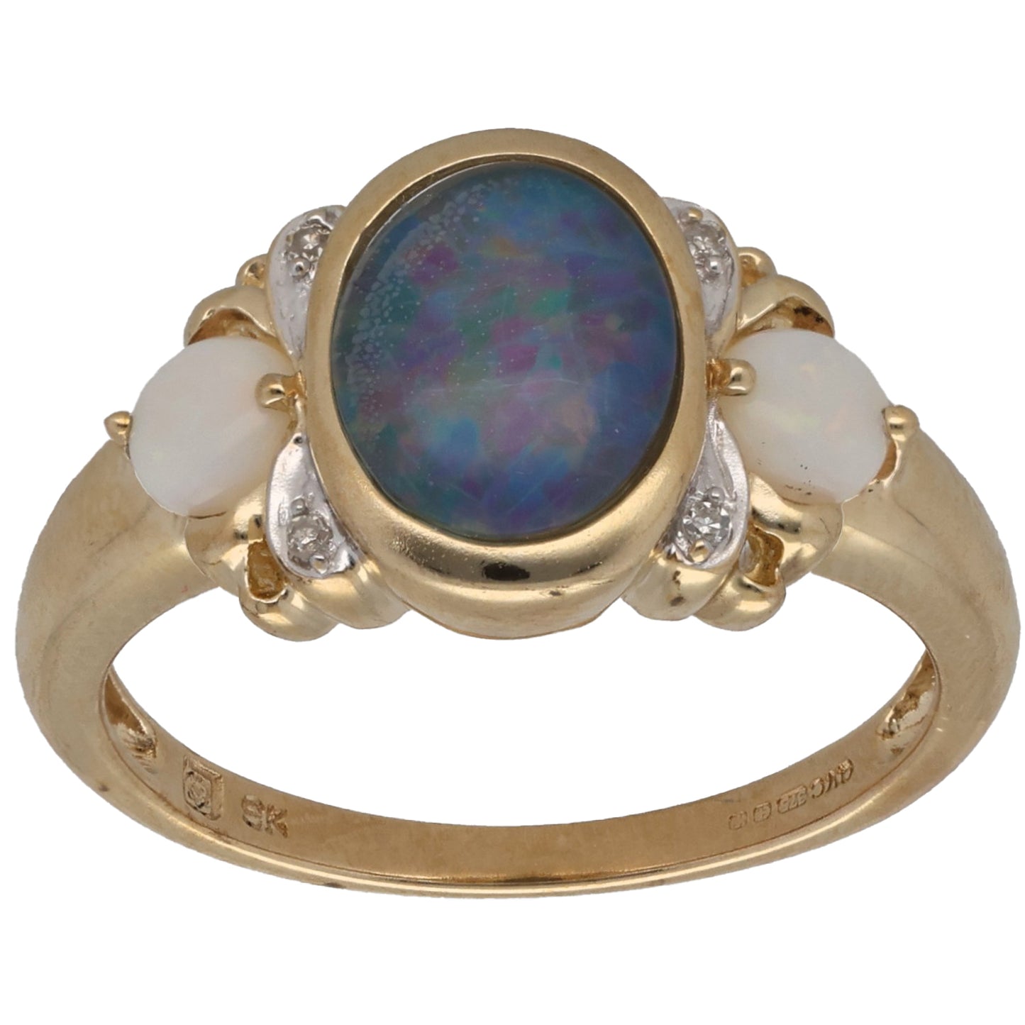 9ct Gold Opal Triplet, Opal & 0.02ct Diamond Dress/Cocktail Ring Size O