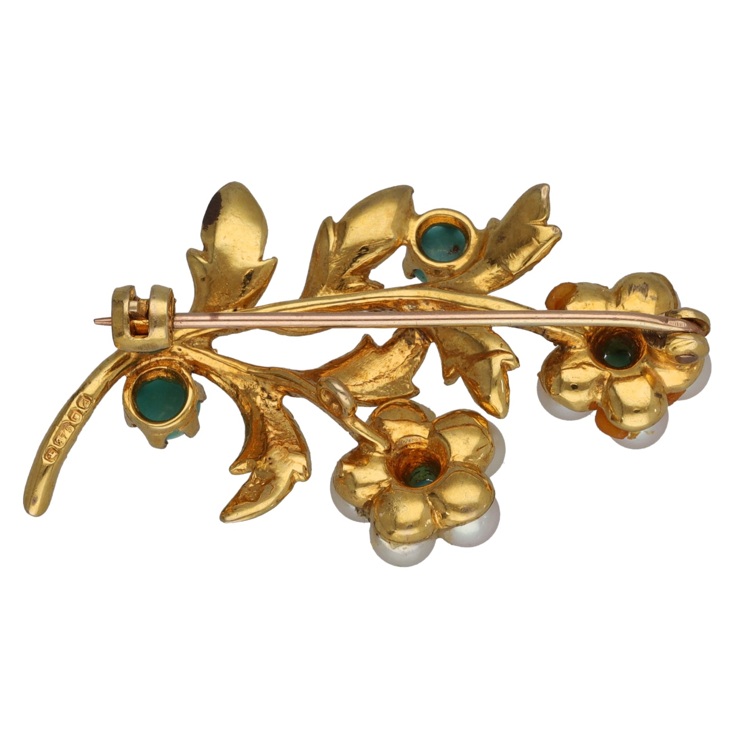 9ct Gold Turquoise & Cultured Pearl Bar Brooch