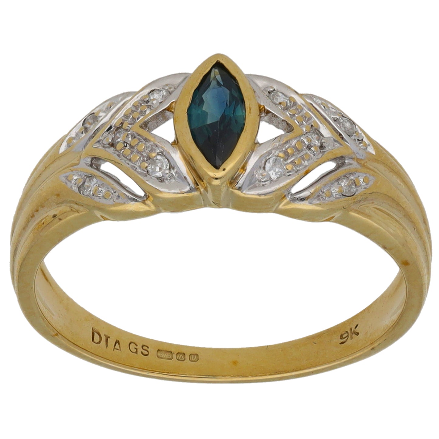 9ct Gold Sapphire & 0.05ct Diamond Dress/Cocktail Ring Size N