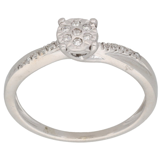 9ct White Gold 0.10ct Diamond Cluster Ring Size M