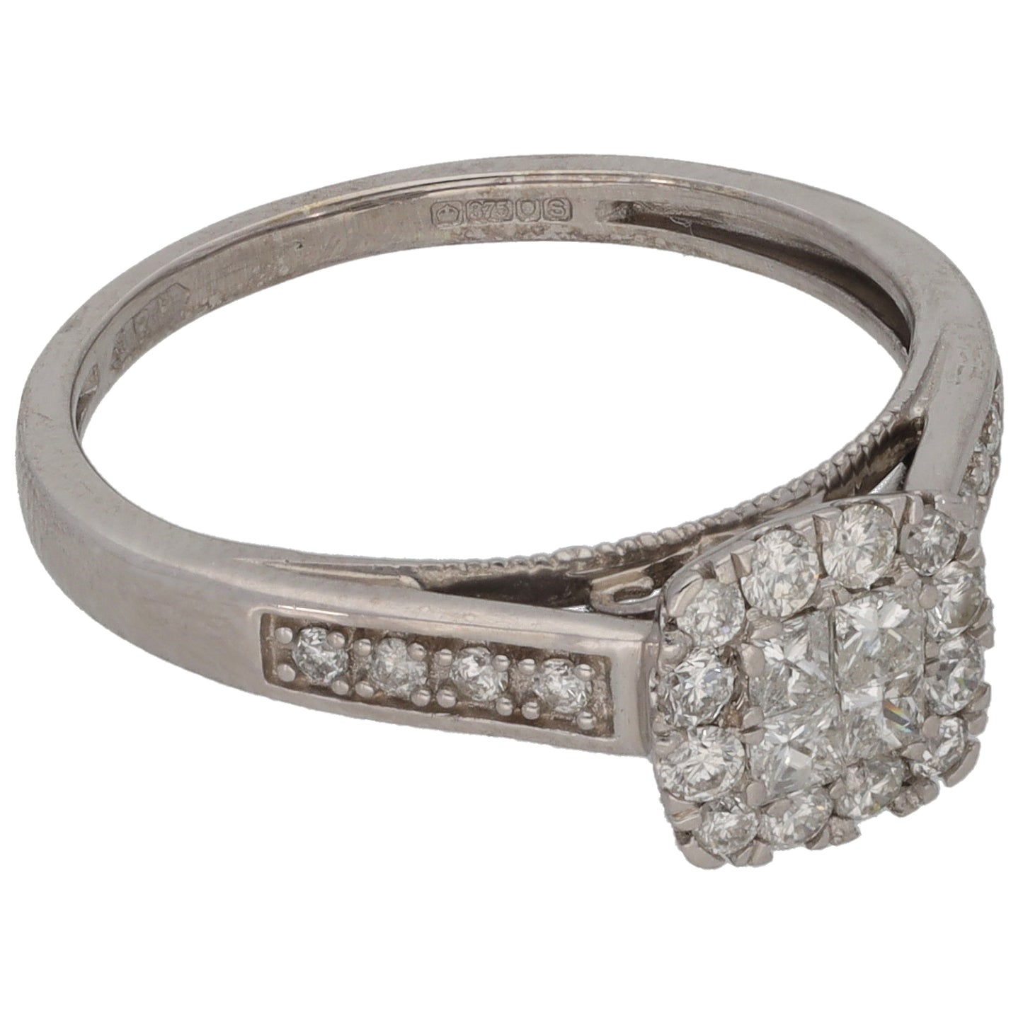 9ct White Gold 0.53ct Diamond Dress/Cocktail Ring Size M