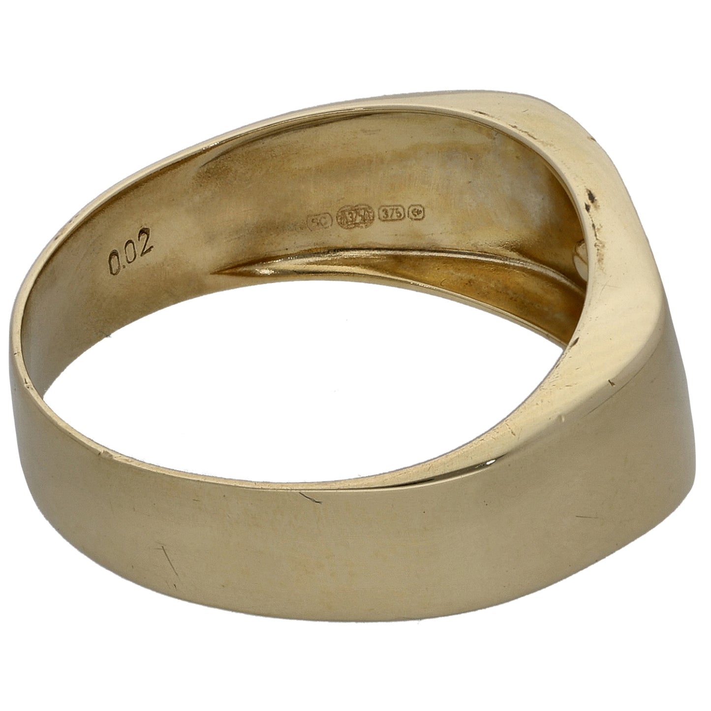 9ct Gold 0.02ct Diamond Patterned Signet Ring Size P
