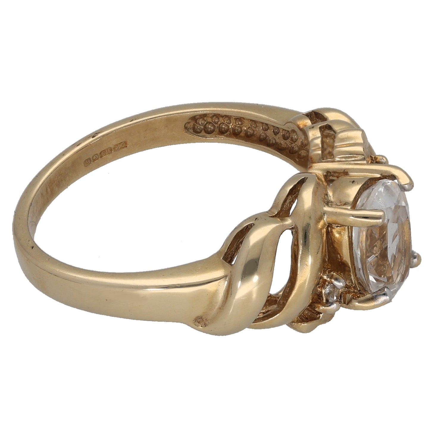 9ct Gold Cubic Zirconia Single Stone Ring with Accent Stones Size N