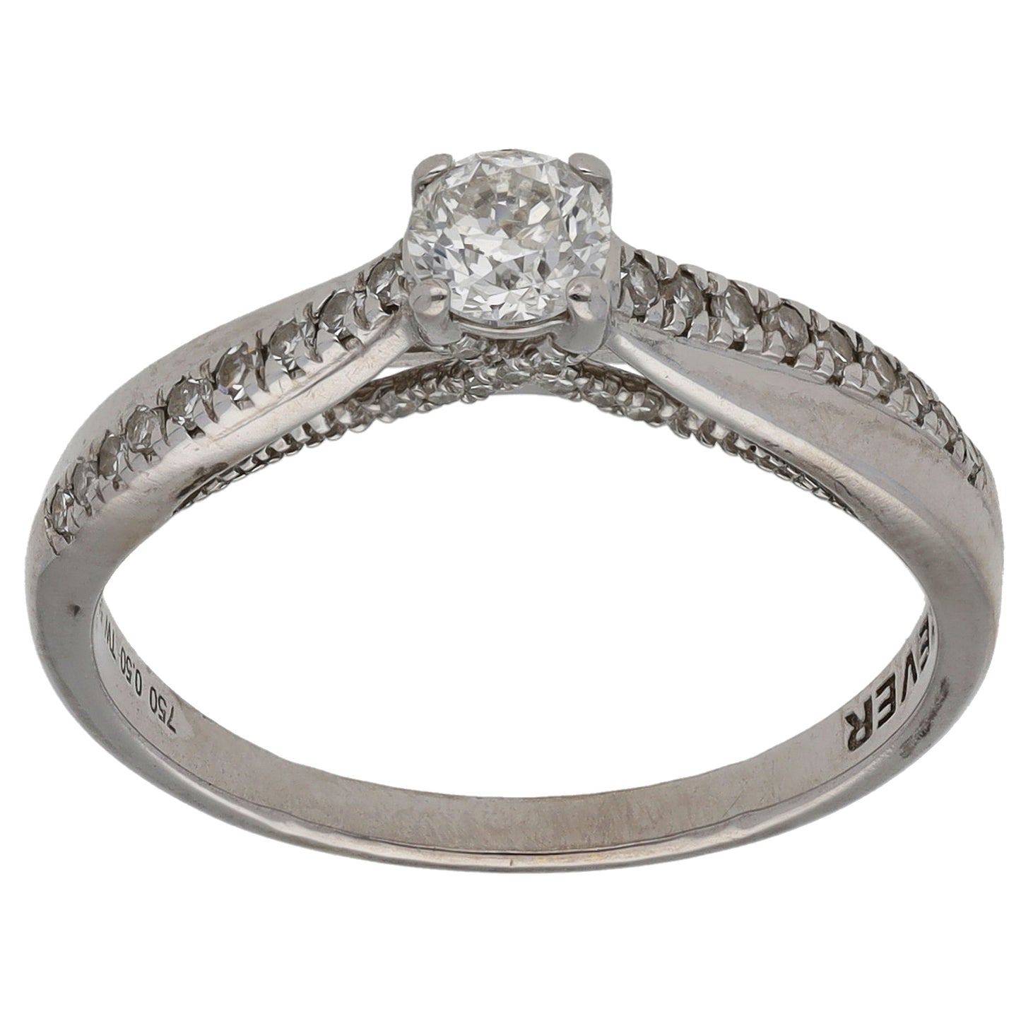 18ct White Gold 0.50ct Diamond Solitaire Ring With Accent Stones Size P