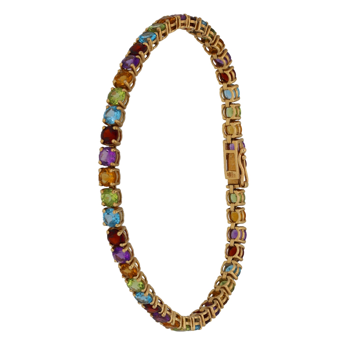 9ct Gold Garnet, Amethyst, Citrine, Peridot & Topaz Fancy Stone Set Bracelet