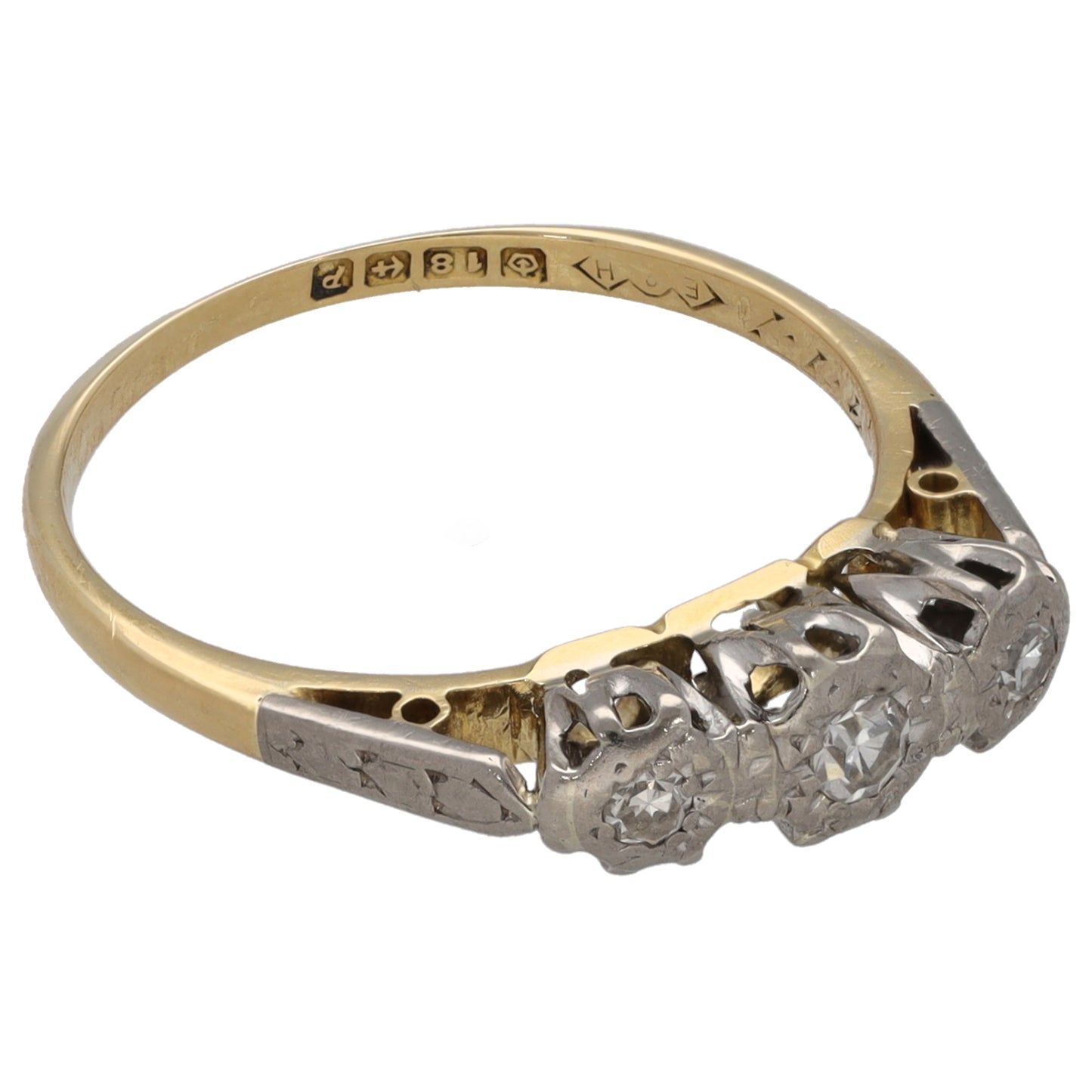 18ct Gold 0.11ct Diamond Trilogy Ring Size L